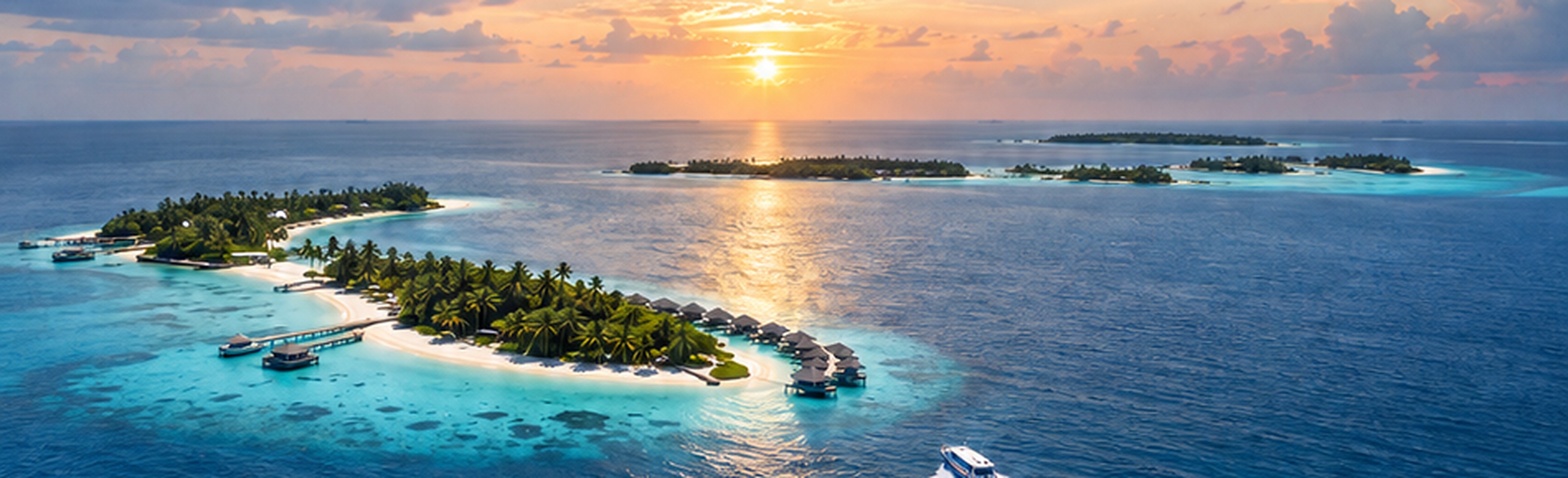 Sunset over a Maldives resort island