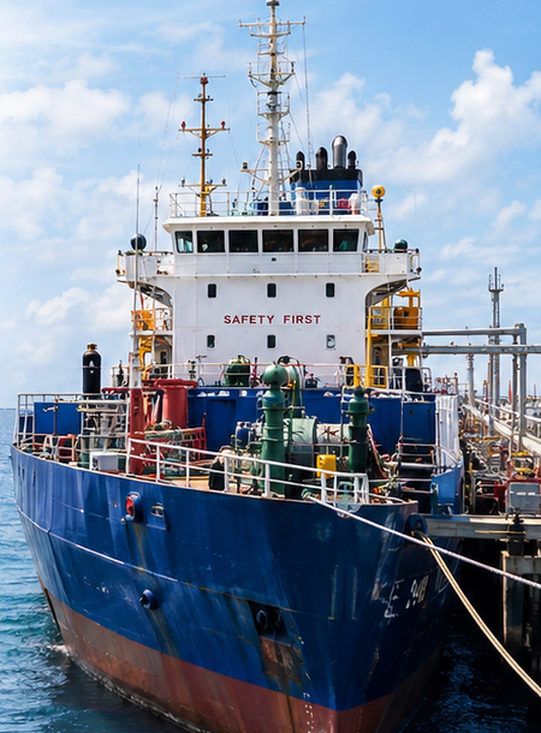 Fuel tanker vessel docked at a Maldives supply jetty